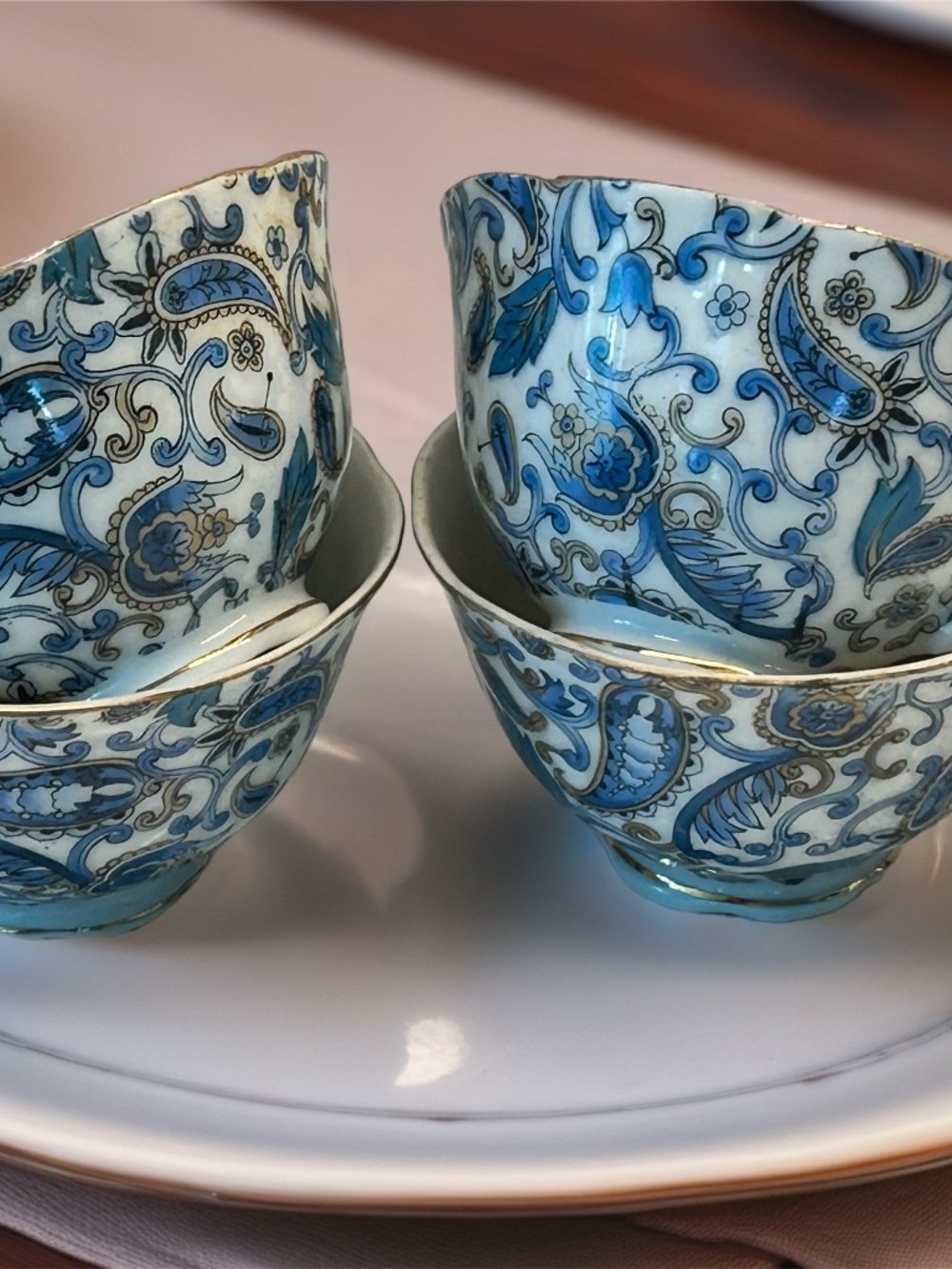 Four Lefton Blue & White #Paisley Vintage China Tea Cups Cottagecore Gift Set